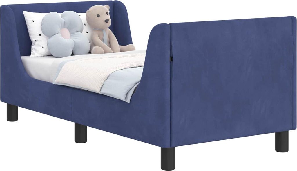 vidaXL Kinderbettgestell mit Kopfteil Polizeiblau 70 x 140 cm Samt
