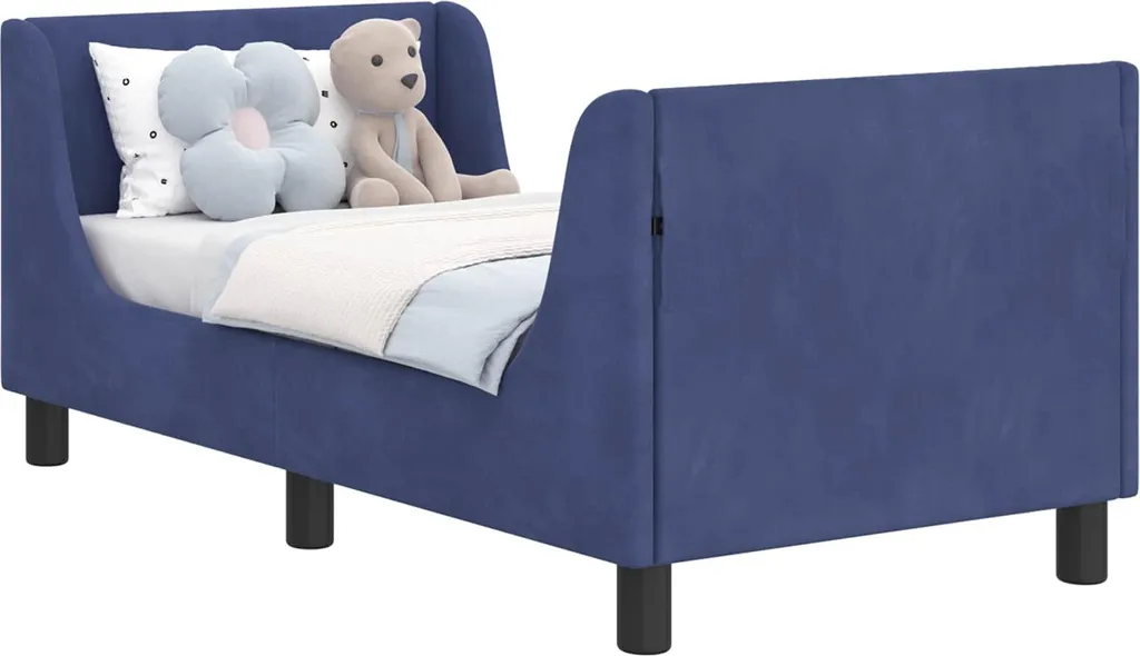 Lit cabane enfant en velours bleu police 70 x 140 cm avec sommier inclus