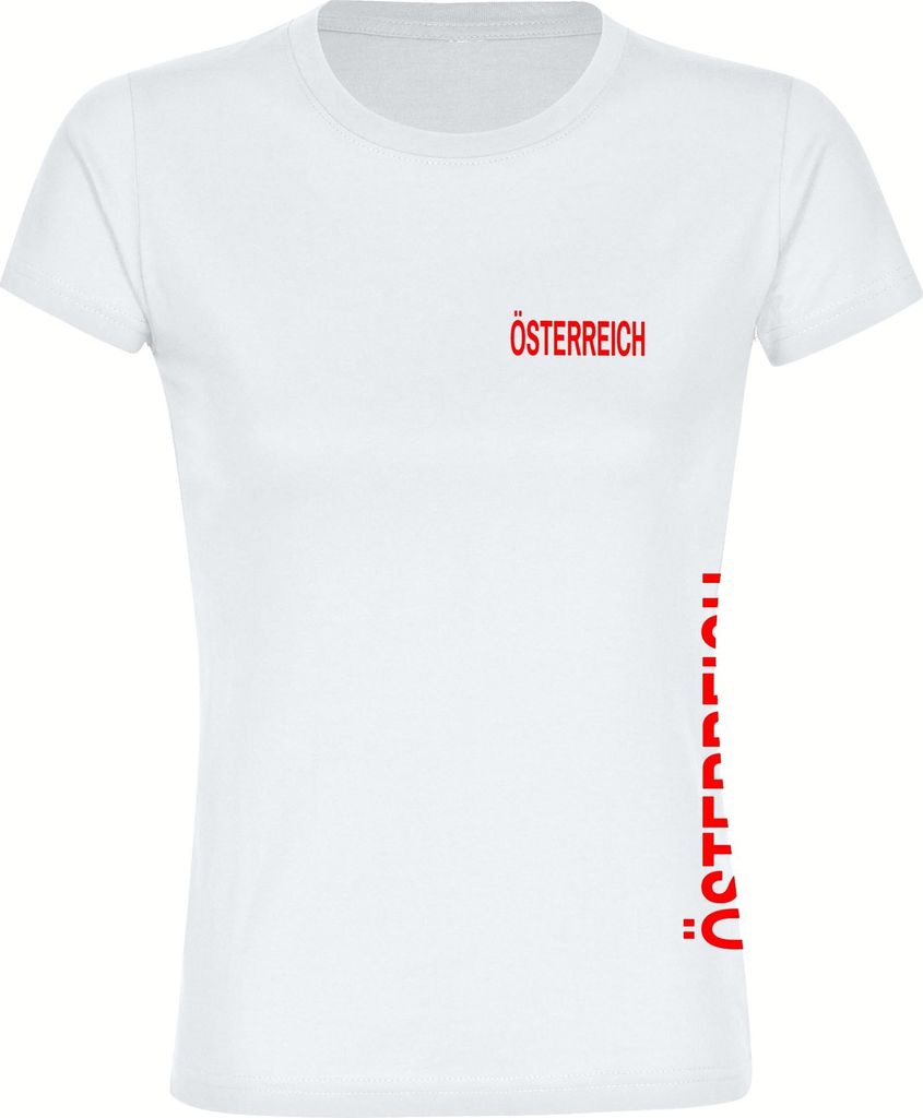 multifanshop Damen T-Shirt - Österreich - Brust & Seite, weiß, Größe S