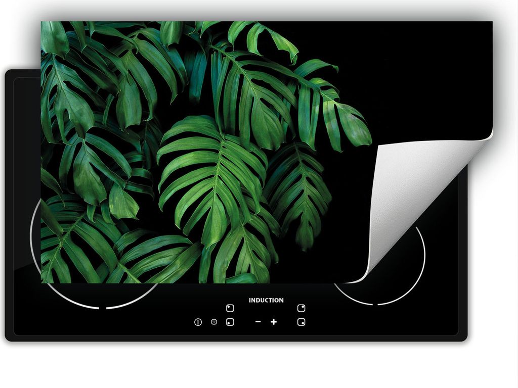 DarHaus Herdabdeckplatte 90x52 cm Anti Rutsch Matte Aufrollbar, schwarz - Monstera