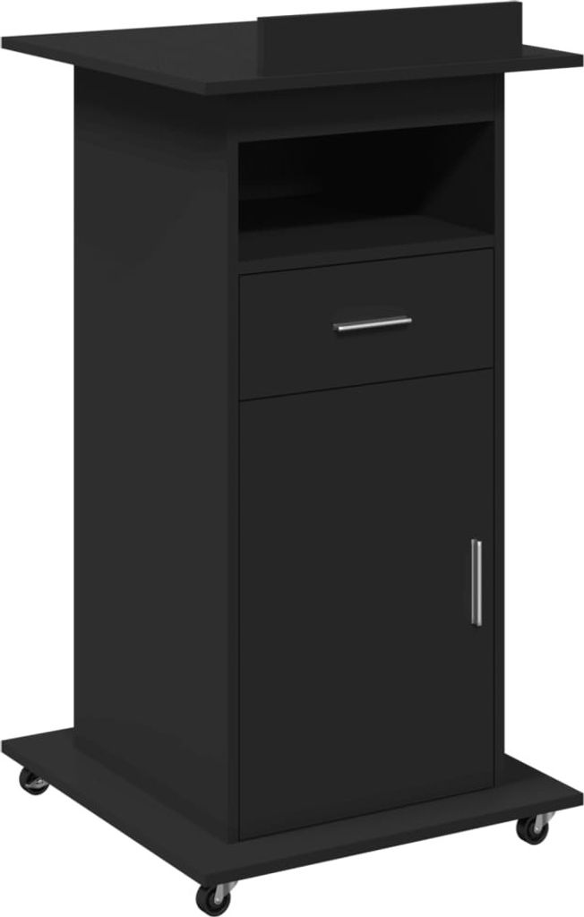 vidaXL Rednerpult mit Rollen & Schublade Schwarz 55x55x107 cm