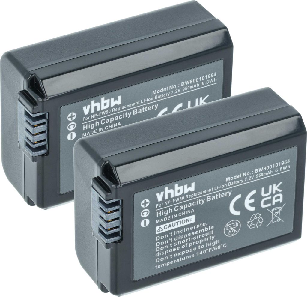 vhbw 2x Akku kompatibel mit Sony ZV-E10, RX1R III Kamera (950 mAh, 7,2 V, Li-Ion), Infochip