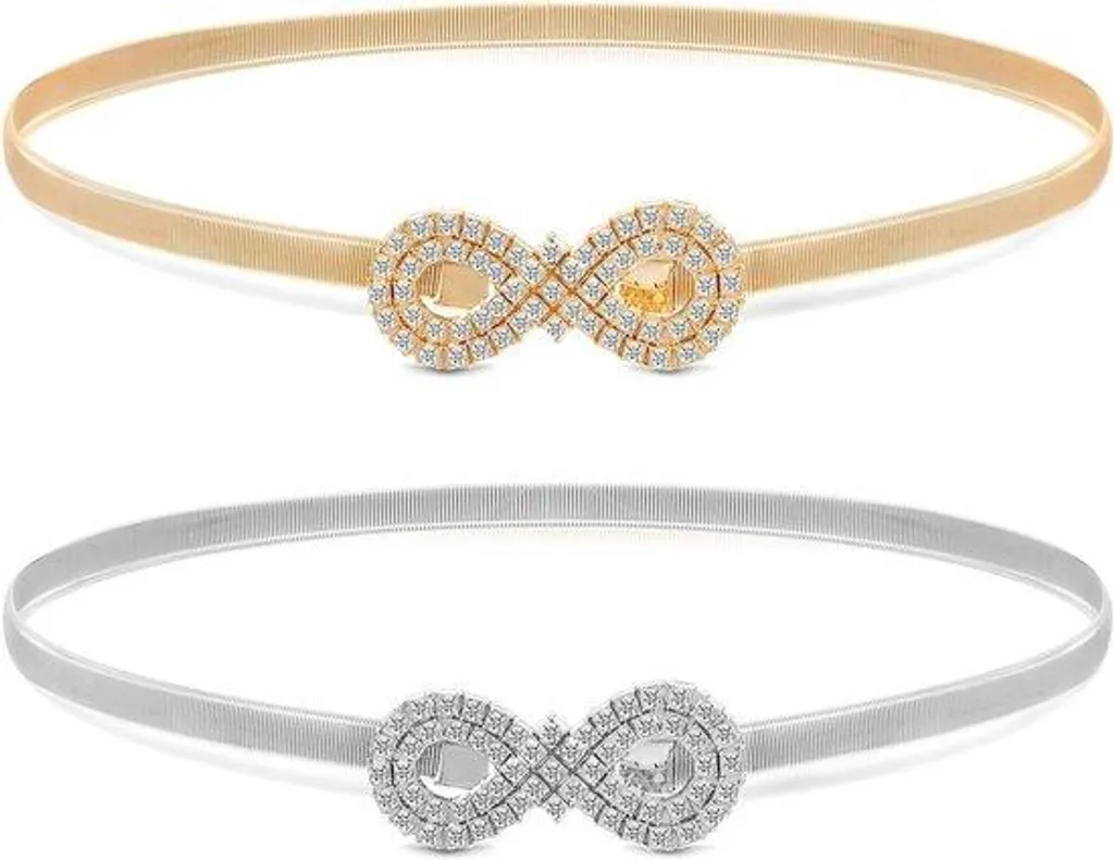 Ceinture argentée élastique strass pour femme - Accessoire de soirée chic