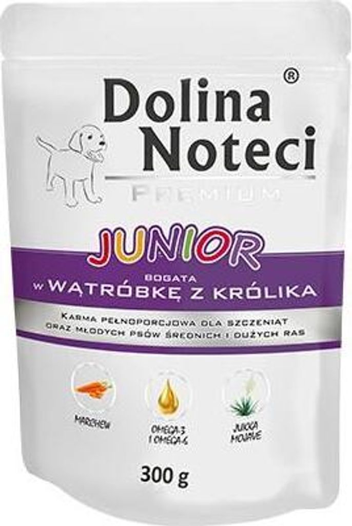 Dolina Noteci Junior Glutenfrei Premium Nassfutter für Mittelgroße und Große Rassen - Reich an Kaninchenleber 300g (5-er pack)