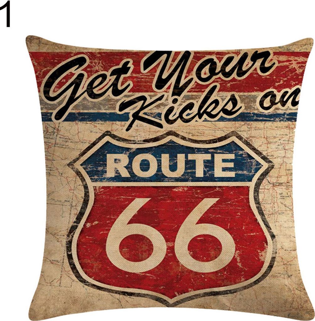 Vintage Route 66 Leinenkissen Hülle Weiche Kissenbezüge Sofa Home Office Decor-1