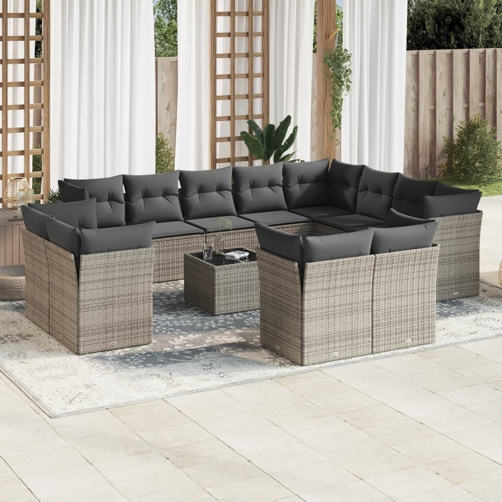 Maison Exclusive - 13-tlg. Garten-Sofagarnitur mit Kissen Grau Poly Rattan