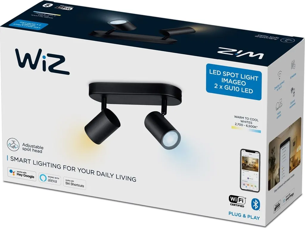 Philips WiZ Imageo Faretto 2 Luci Nero - Luce Regolabile e Sicura 10W