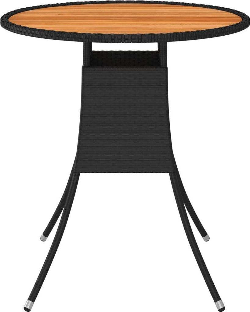 vidaXL Garten-Esstisch Schwarz Ø 70 cm Poly Rattan Massivholz Akazie