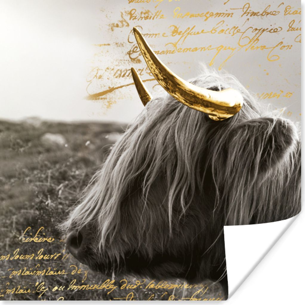 MuchoWow Poster Schottischer Highlander - Gold - Zitat 30x30 cm - Wandposter - Printing