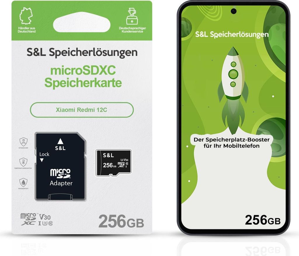 microSD Speicherkarte S&L für Xiaomi Redmi 12C - Speicherkapazität: 256 GB