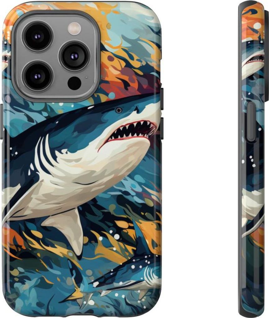 Abstrakte Haie in dynamischen Wellen – Hülle Kompatibel mit iPhone 14 Pro
