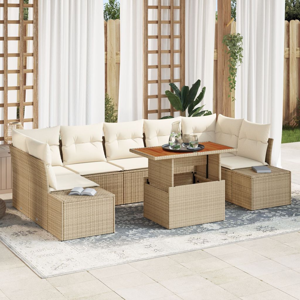 ZMH Garten Sofa Set 8-teilig Beige und Creme Rattan