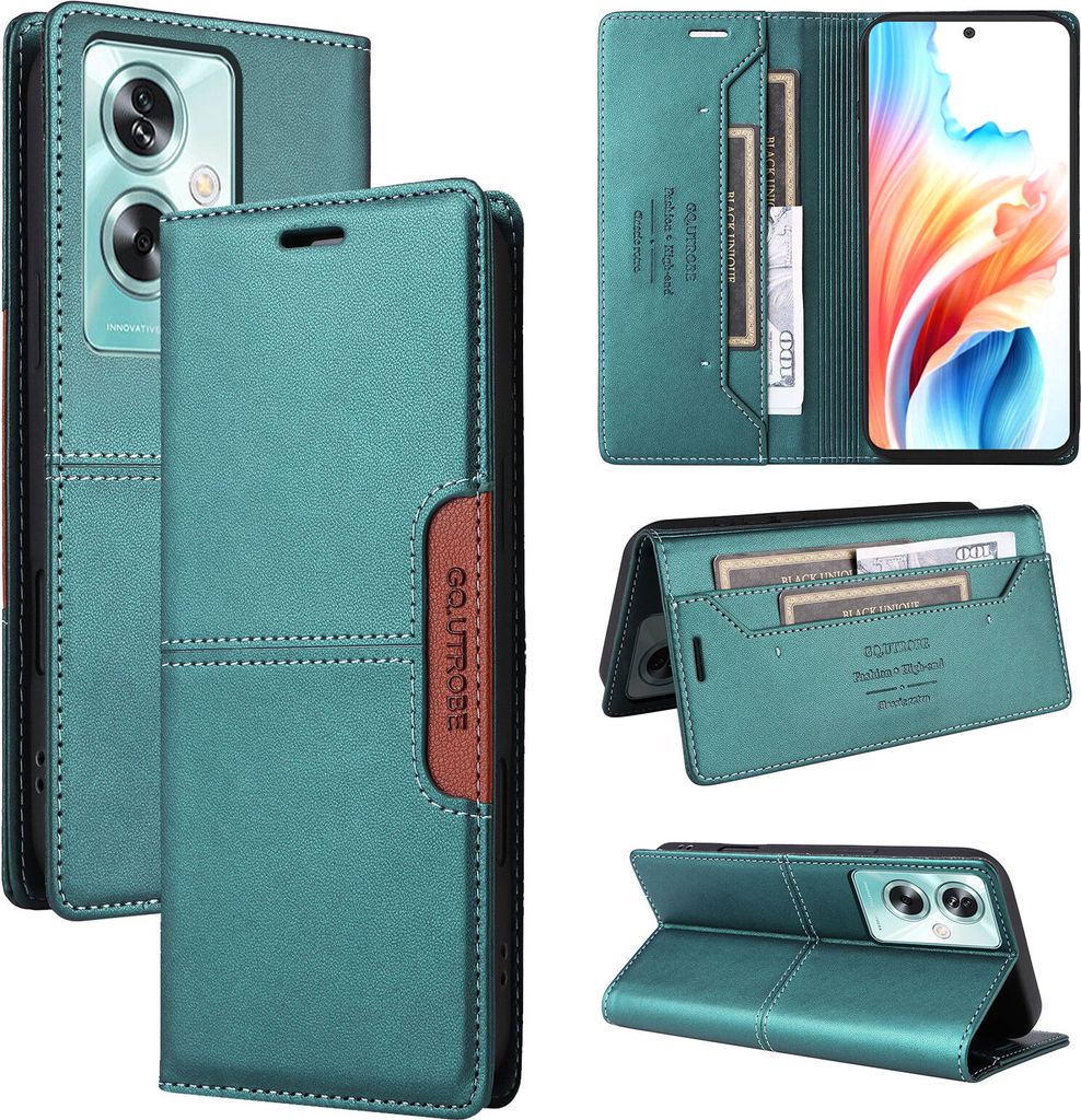 Handyhülle für Oppo A79 5G Hülle, Leder Flip Wallet Kartenfach Stand Schutzhülle Grün