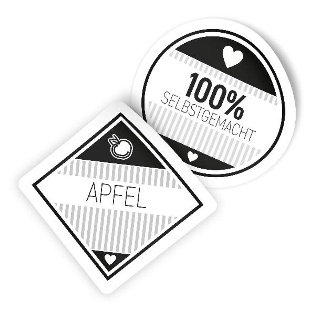 itenga Marmeladensticker 10erSet Aufkleber Deckel und Glas APFEL modern