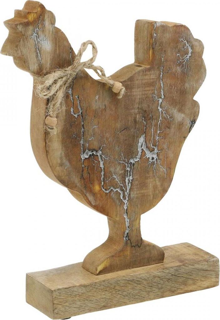 Holz Huhn Frühlingsdeko Osterfigur Natur Weiß Shabby Chic Produktbild 