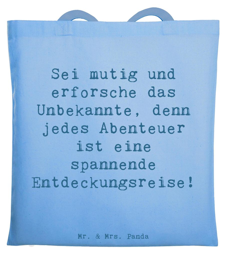 Mr. & Mrs. Panda Tote Bag Spruch Unbekannte Orte erkunden - Sky Blue - Geschenk, Trost, Stoffbeutel, Zuversicht, sei mutig, Ungewissheit umarmen, c...