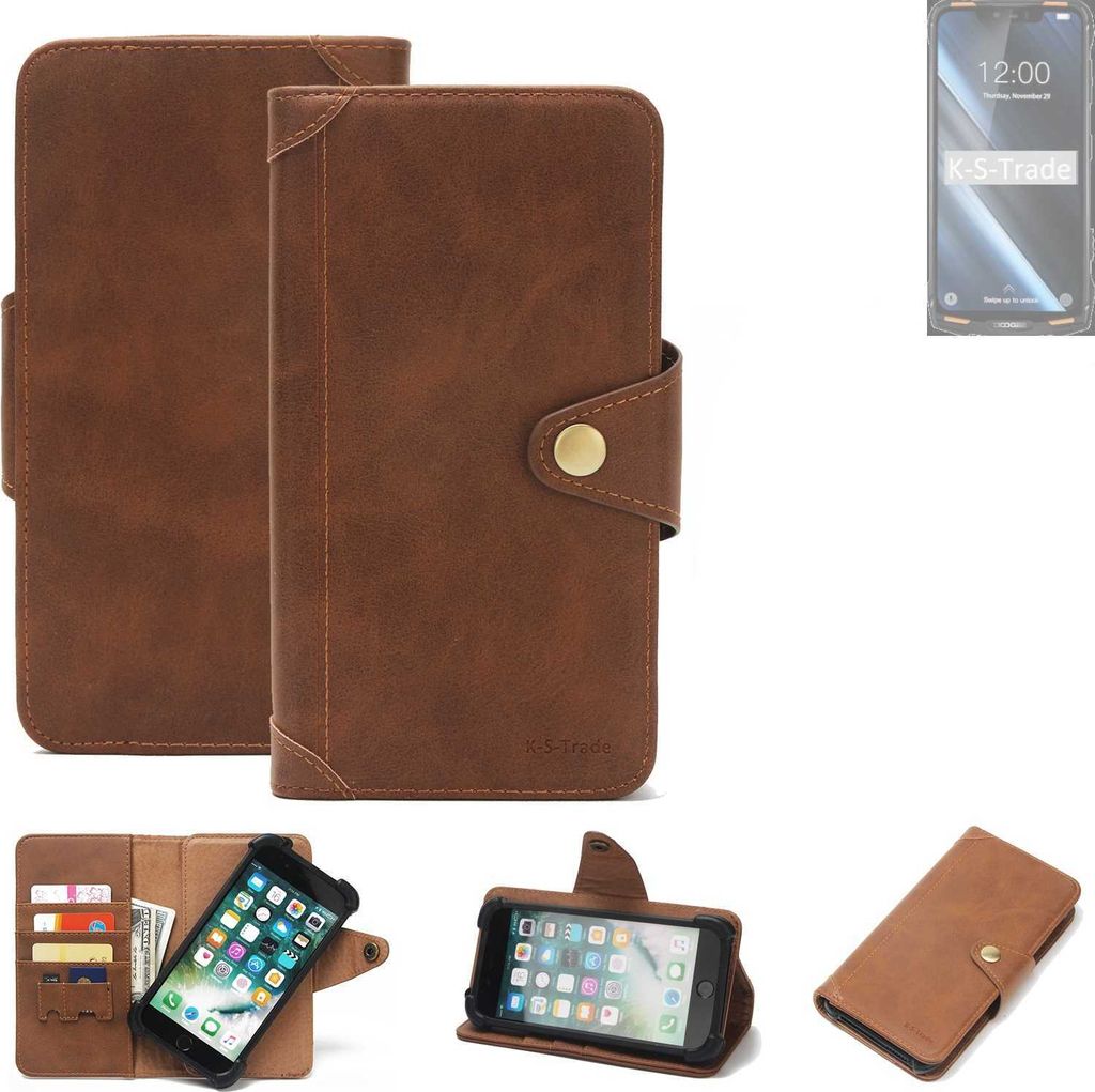 K-S-Trade Handyhülle kompatibel mit Doogee S90 Schutz Hülle Walletcase Bookstyle Tasche Case Handytasche Wallet Flipcase Cover PolyurethanBraun (1x)