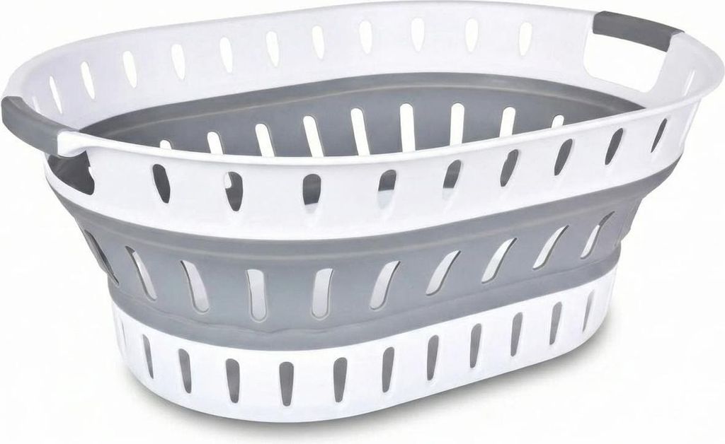 Panier à linge ovale pliable 36L - Plastique gris, stable & Image du produit 