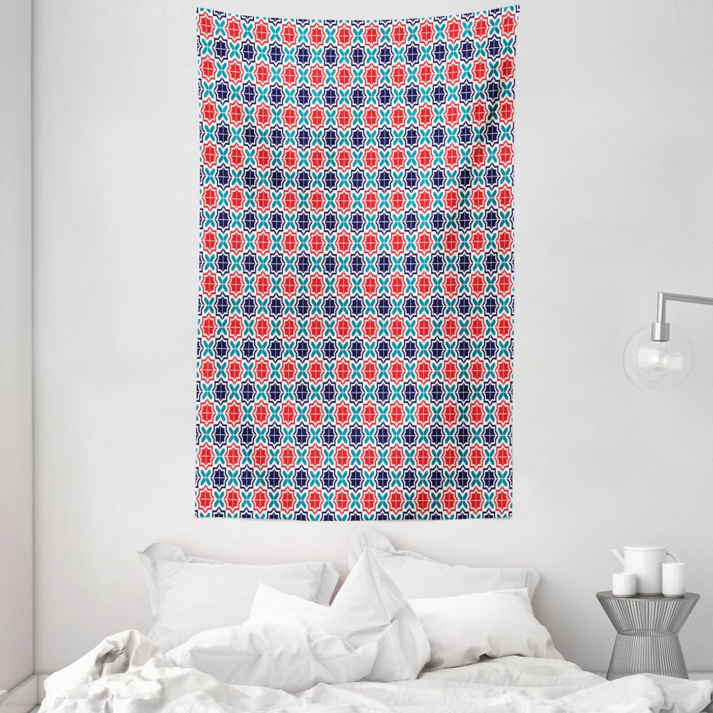 ABAKUHAUS marokkanisch Wandteppich und Tagesdecke, Stern-Fliesen aus Weiches Mikrofaser Stoff Waschbar ohne Verblassen Digitaldruck, 140 x 230 cm, ...