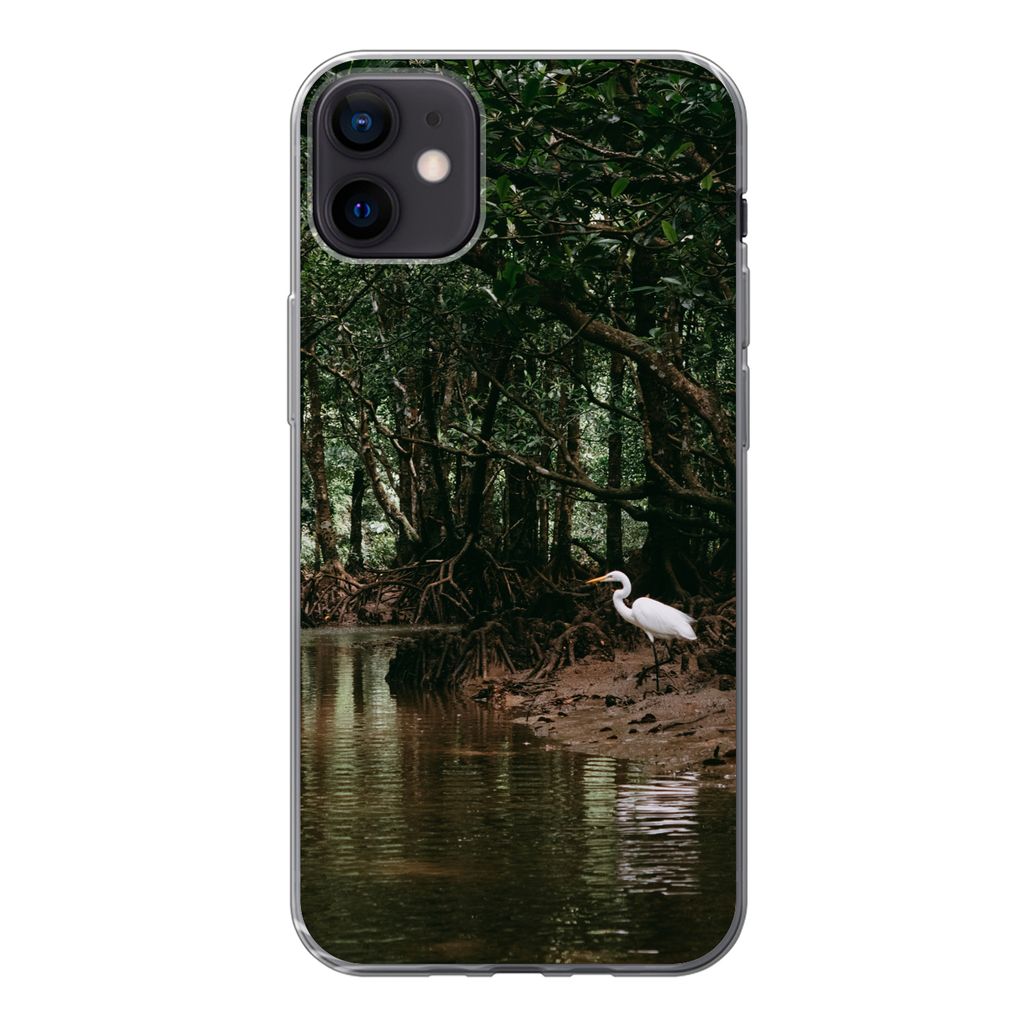 MuchoWow Handyhülle Schutzhülle Hülle für iPhone 12 mini Reiher - Wald - See Silikon Softcase Handy Hülle - Bild