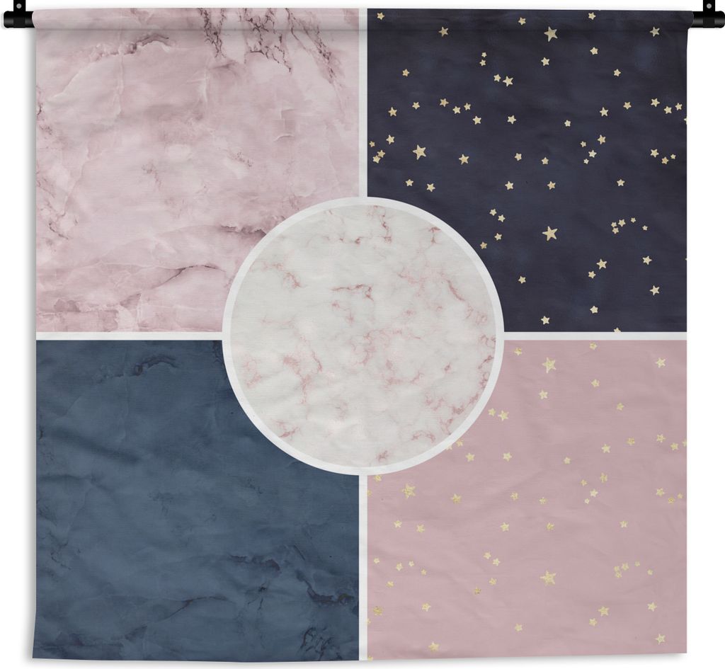 MuchoWow Wandteppich Wandbehang Marmor - Rosa - Blau 150x150 cm Tapisserie Dekoration Wandtuch - Wohnaccessoires - Modernes
