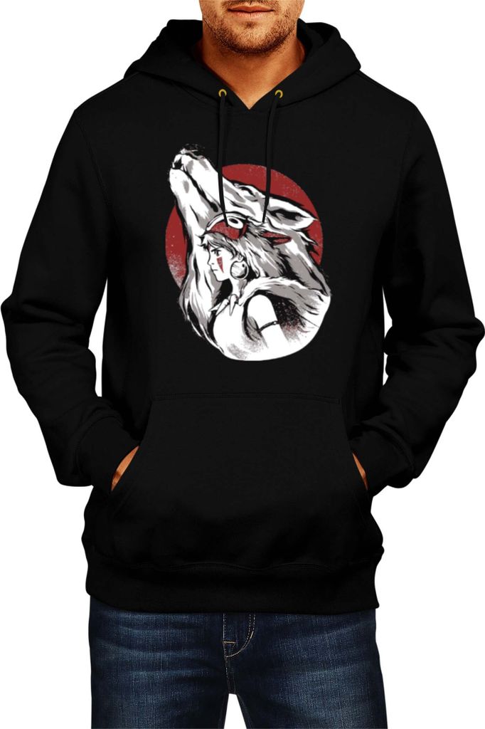 Herren Kapuzenpullover Japan Anime Manga Princess Mononoke Wolf, Man L / Schwarz