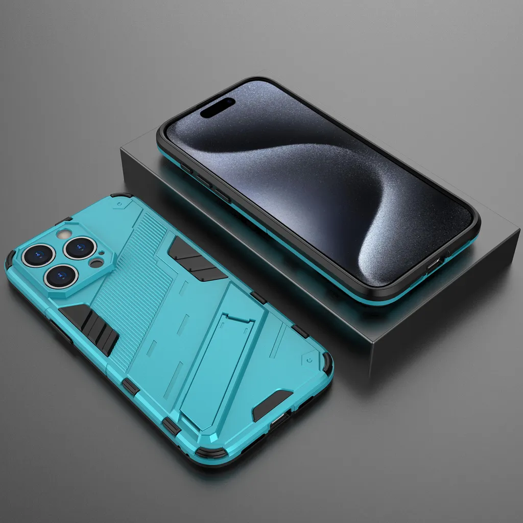 Custodia Ibrida iPhone 15 Pro Blu Stand: PC TPU Anti-Shock - 6