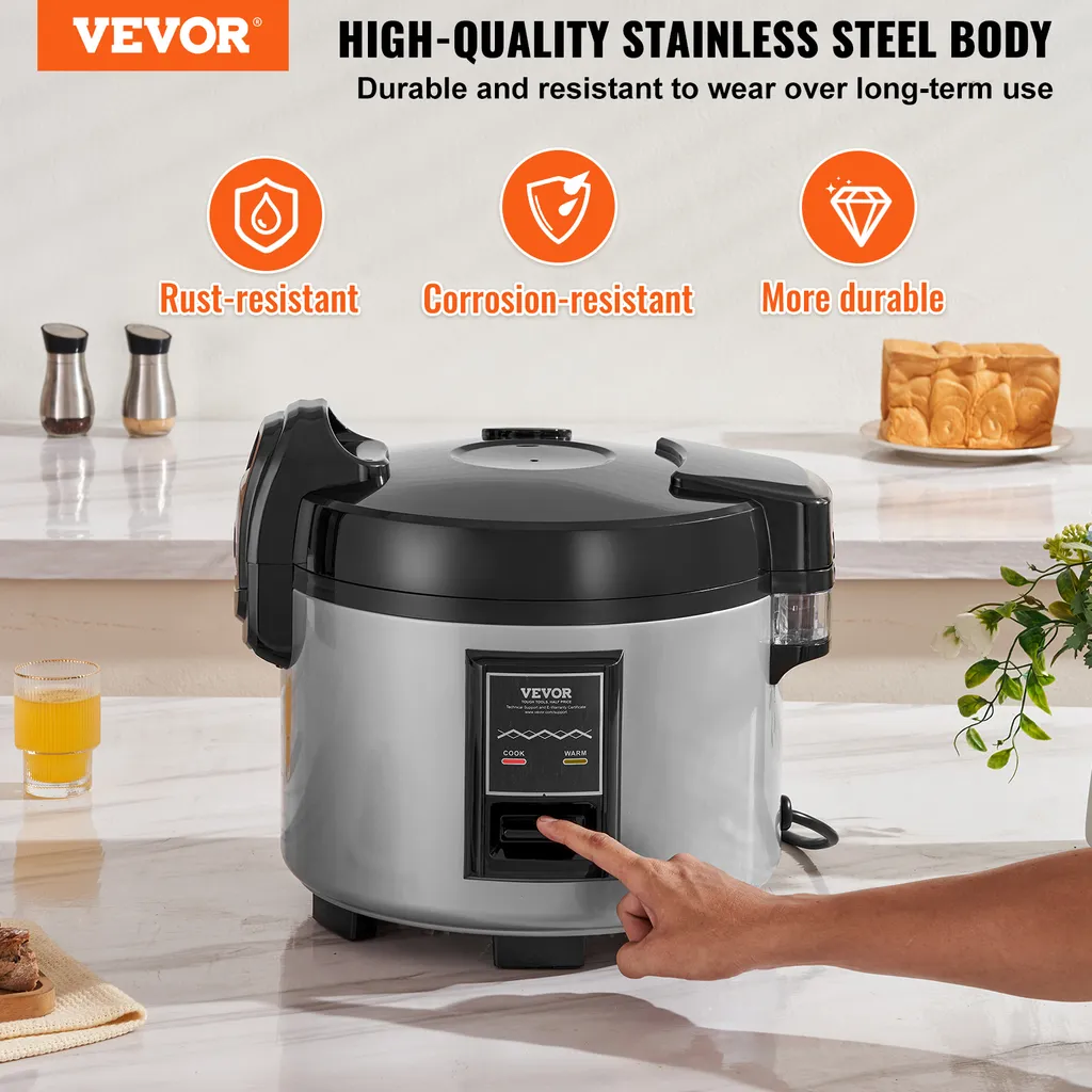 VEVOR Cuociriso commerciale, cuociriso da 45 tazze, grande cuociriso e scaldavivande da 9 litri con pentola interna antiaderente, cottura rapida e mantenimento del calore per 12 ore, con tazza e paletta per il riso - 2