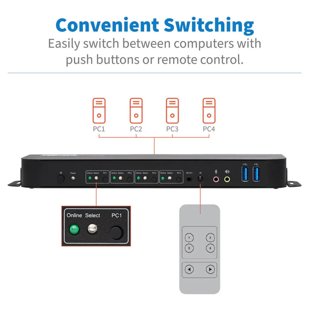 Commutateur KVM 4 Ports B005-HUA4 avec Partage de Périphériques USB