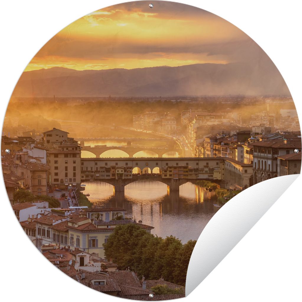 MuchoWow Gartenposter Outdoor-Poster Rund Italien - Nebel - Sonnenaufgang - Florenz Ø 90 cm Gartendeko Rundes Poster draußen