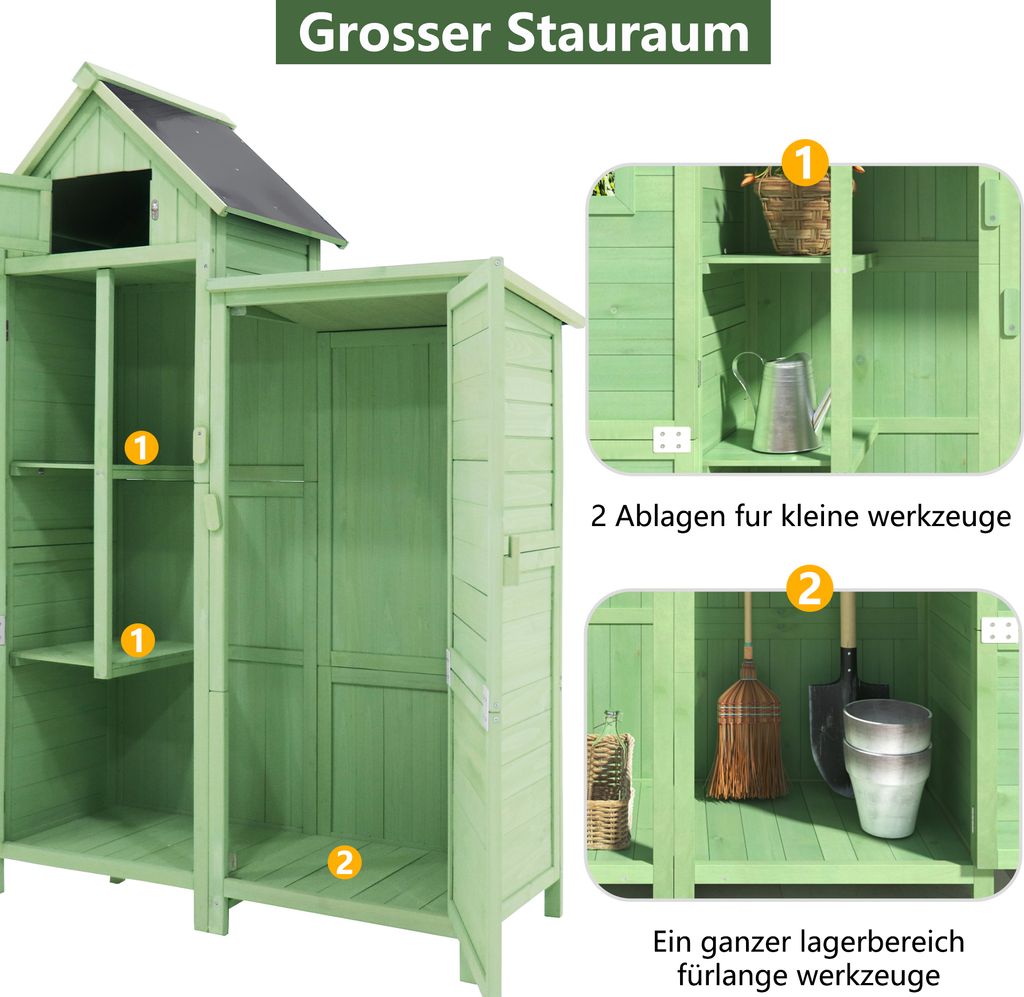 Flieks Geräteschrank Holz Gartenschrank Wetterfest, Produktbild 4