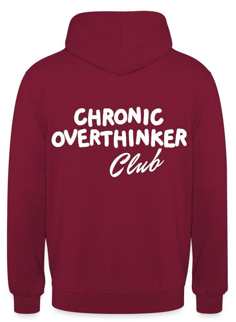 Spreadshirt Chronic Overthinker Club Typografie Uni Hoodie, L, Bordeaux