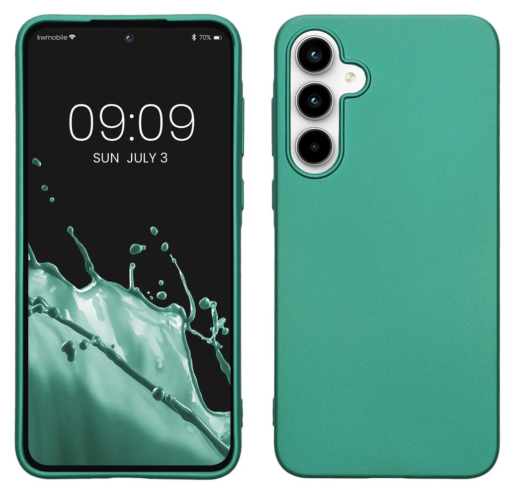 kwmobile Case kompatibel mit Samsung Galaxy A35 Hülle - Schutzhülle aus Silikon metallisch schimmernd - Handyhülle Metallic Dunkelgrün