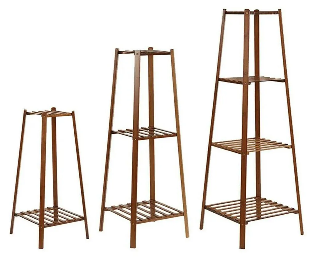Support pour plantes à 3 niveaux en bambou brun foncé - Modèle Scala M