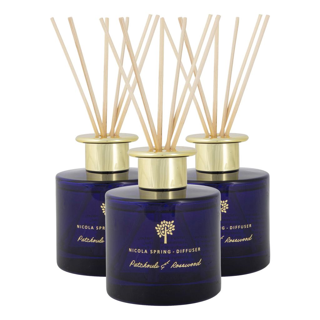 Nicola Spring Reed Diffusors - Luxus-Haus-Badezimmer-Duft-ParfÃ1/4m - 6 Reeds - 200ml - Patchouli & Rosenholz - Pack von 3