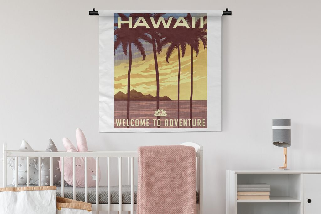 MuchoWow® Wandteppich Wandbehang Hawaii - Jahrgang - Palme Produktbild 