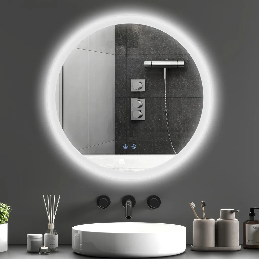Miroir de toilette rond LED Ø60 cm idéal pour maquillage avec antibuée
