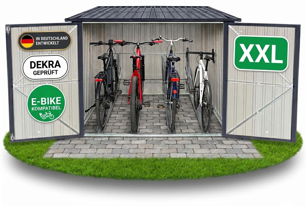 Albatros Premium Fahrradgarage – verzinktes Metall in Anthrazit (RAL 7016) | 203x229x162cm| für bis zu 4 Fahrräder | wetterfest