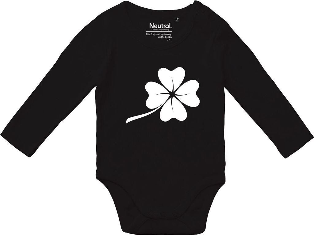 Huuraa Baby Body Kleeblatt Silhouette 62 Black Baumwolle Fairtrade Langarmbody Geschenkidee