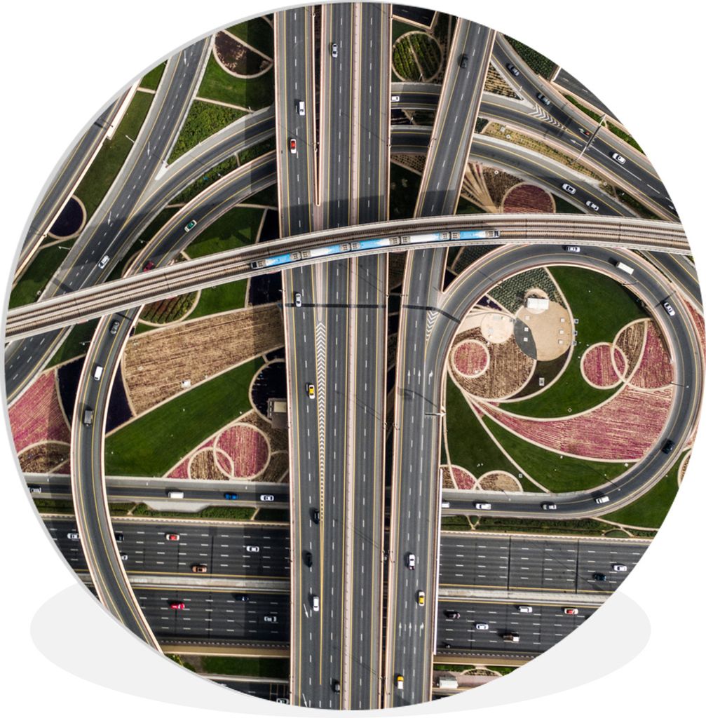 MuchoWow Rundes Wandbild - Runde Bilder Autobahn - Auto - Zug Ø 60 cm Kreis Wanddekoration Kunststoff - Wandkreis - Wandschmuck - Wand Kreis - D...