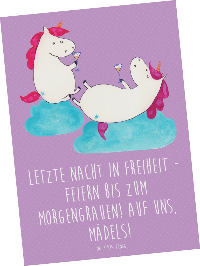 Mr. & Mrs. Panda Postkarte Junggesellinnenabschied Feiern - Lavendeltraum - Geschenk, Junggesellinnenfeier, Ansichtskarten, Freiheit, Ansichtskarte...
