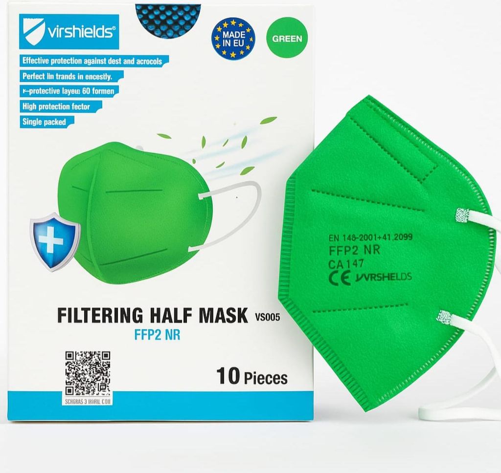FFP2 Atemschutzmaske Virshields, 5-lagig, antiviral, grün – Produktbild 
