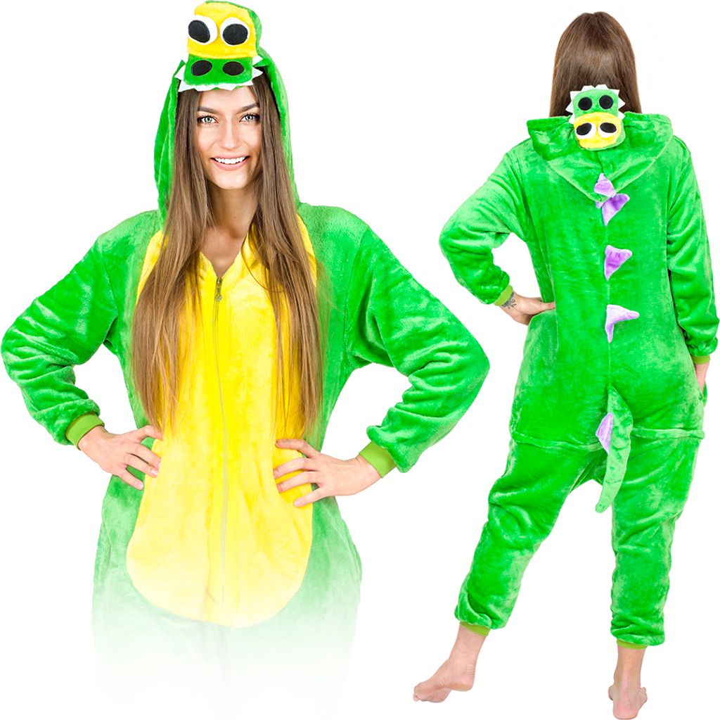 Halloween Kostüm Damen & Herren - One Piece Schlafanzug Drache - Jumpsuit - Karneval & Pyjama Kostüme für Erwachsene, Gröse L