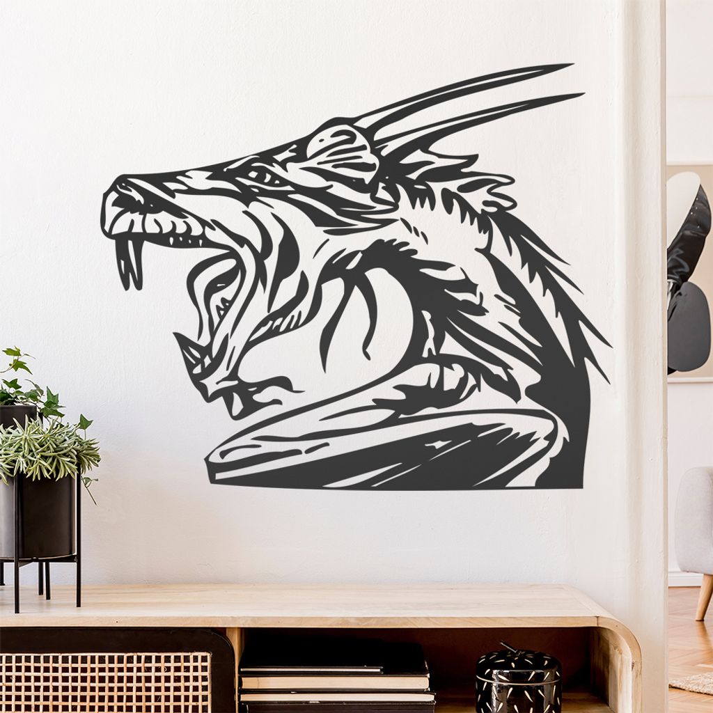 Drachen Kopf Wandtattoo in 6 Größen - Wandaufkleber Wall Sticker - Dekoration, Küche, Wohnzimmer, Schlafzimmer, Badezimmer