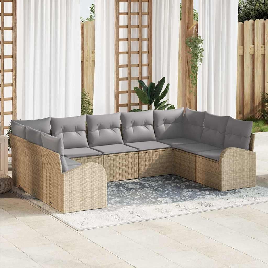 Maison Exclusive - Gartensofa-set mit Kissen 9 pcs Beige und Hellgrau Poly-Rattan