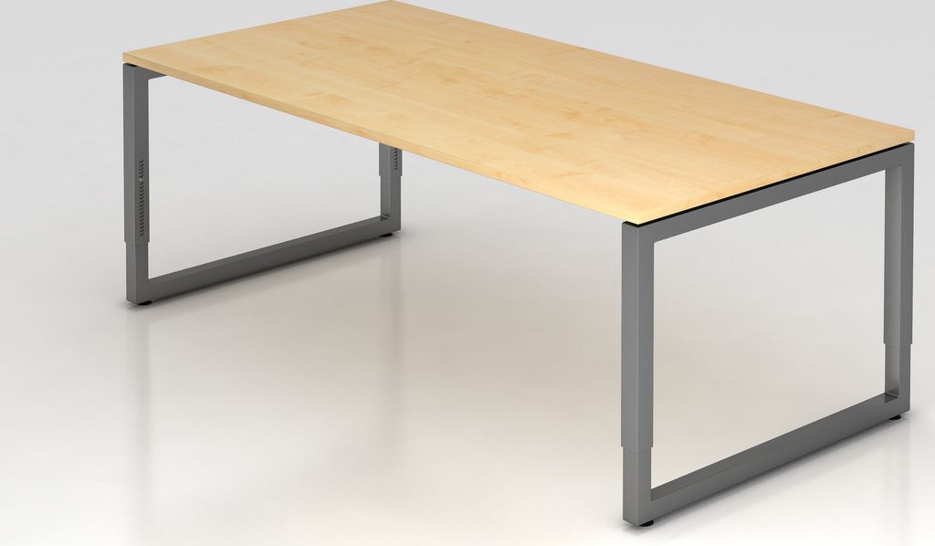 Schreibtisch Pavo | Ahorn | Graues Gestell | BxT 200x100cm | Arbeitshöhe 65-85cm | höhenjustierbar, 1cm Raster | O-Fuß-Gestell eckig | Rechteckf...