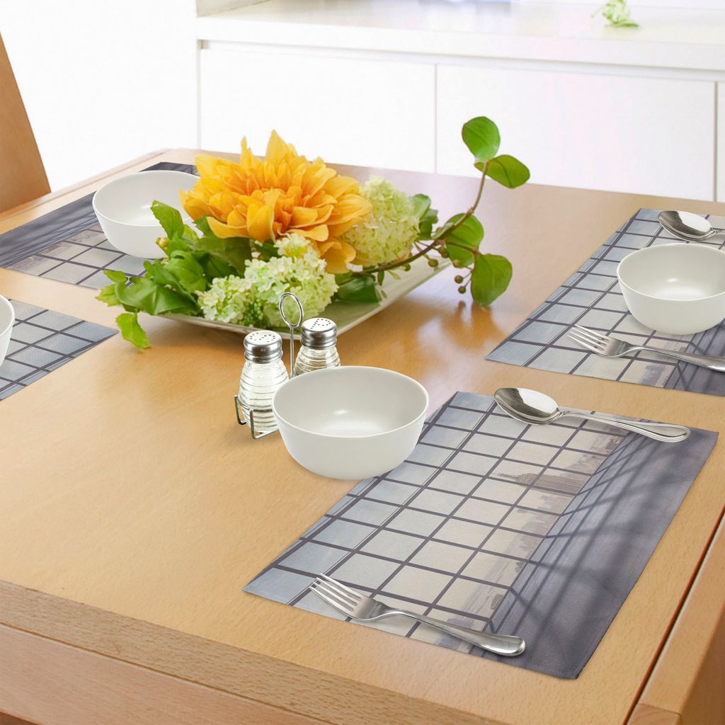 ABAKUHAUS Modern Platzmatten, Große Büro Windows Lattice Square Linien Wohnung Urban City Skyscapers Print, Tiscjdeco aus Farbfesten Stoff für d...