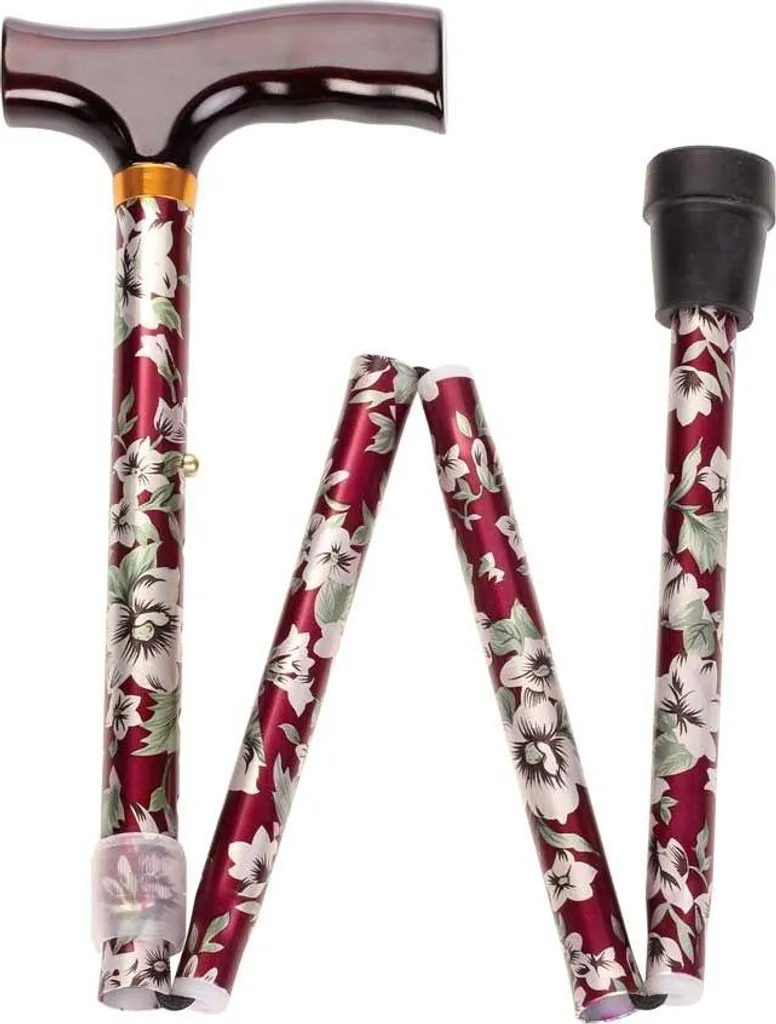 Canne pliante Behrend avec poignée Fritz en aluminium et fleur rouge