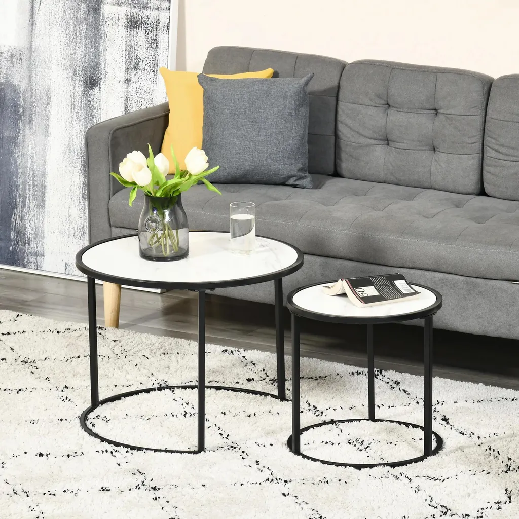Table Basse Ronde Blanche et Marbre - Solution Salon Moderne et Pratique
