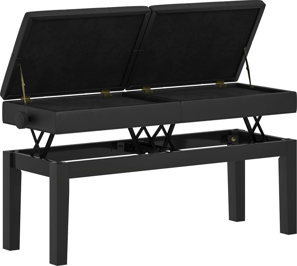 HOMCOM Klavierbank höhenverstellbar Klavierhocker mit Stauraum, Pianobank bis 220 KG Belastbar, Kunstleder, Schwarz, 105 x 37 x 48-58 cm
